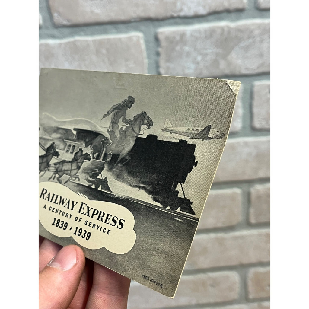 Vintage Postcard Railway Express 1839 - 1939 Carl Burger "A Century of Service"