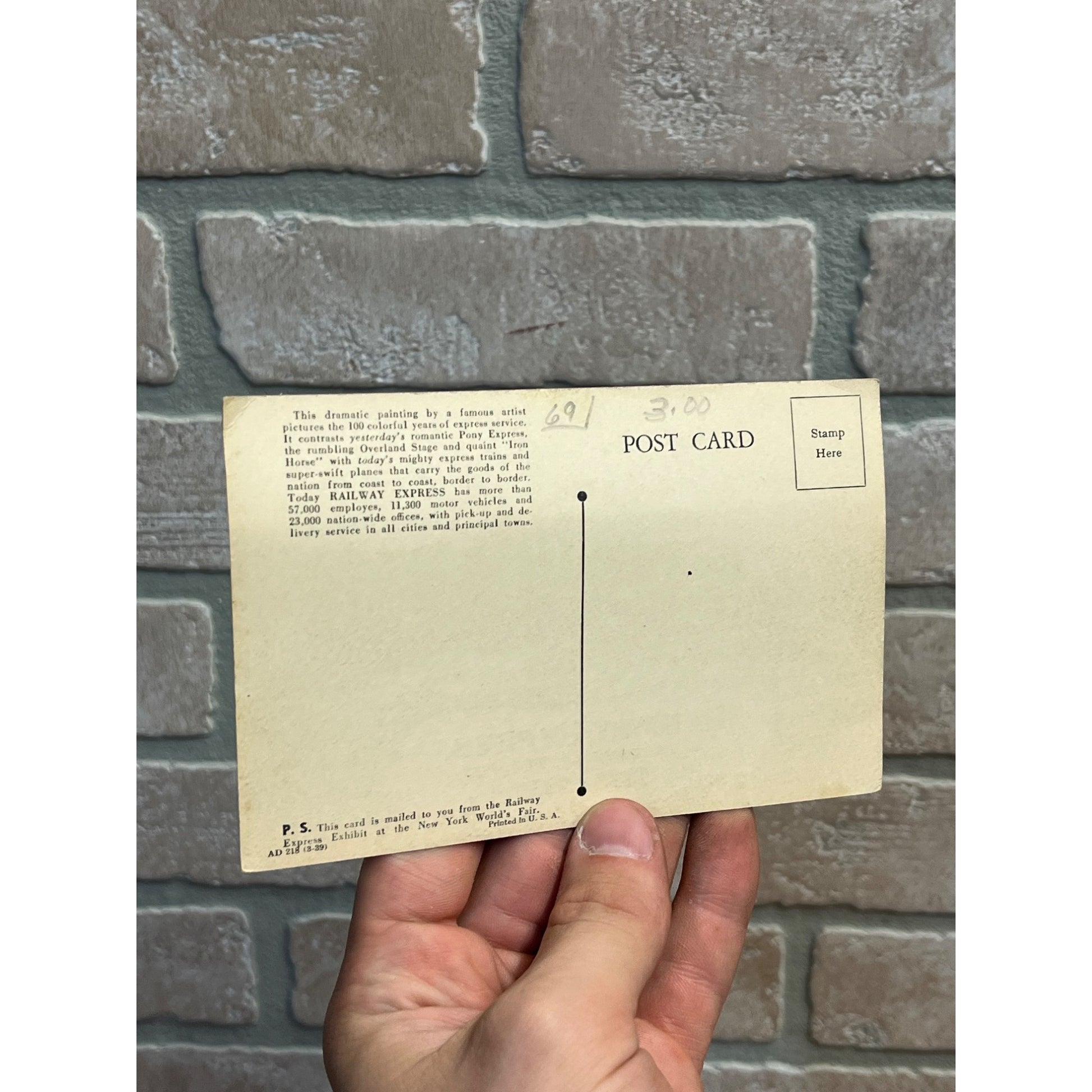 Vintage Postcard Railway Express 1839 - 1939 Carl Burger "A Century of Service"