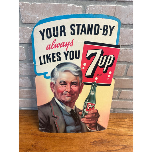 Vintage Will Rogers Seven Up 7UP Advertising Sign Store Display Easel Litho