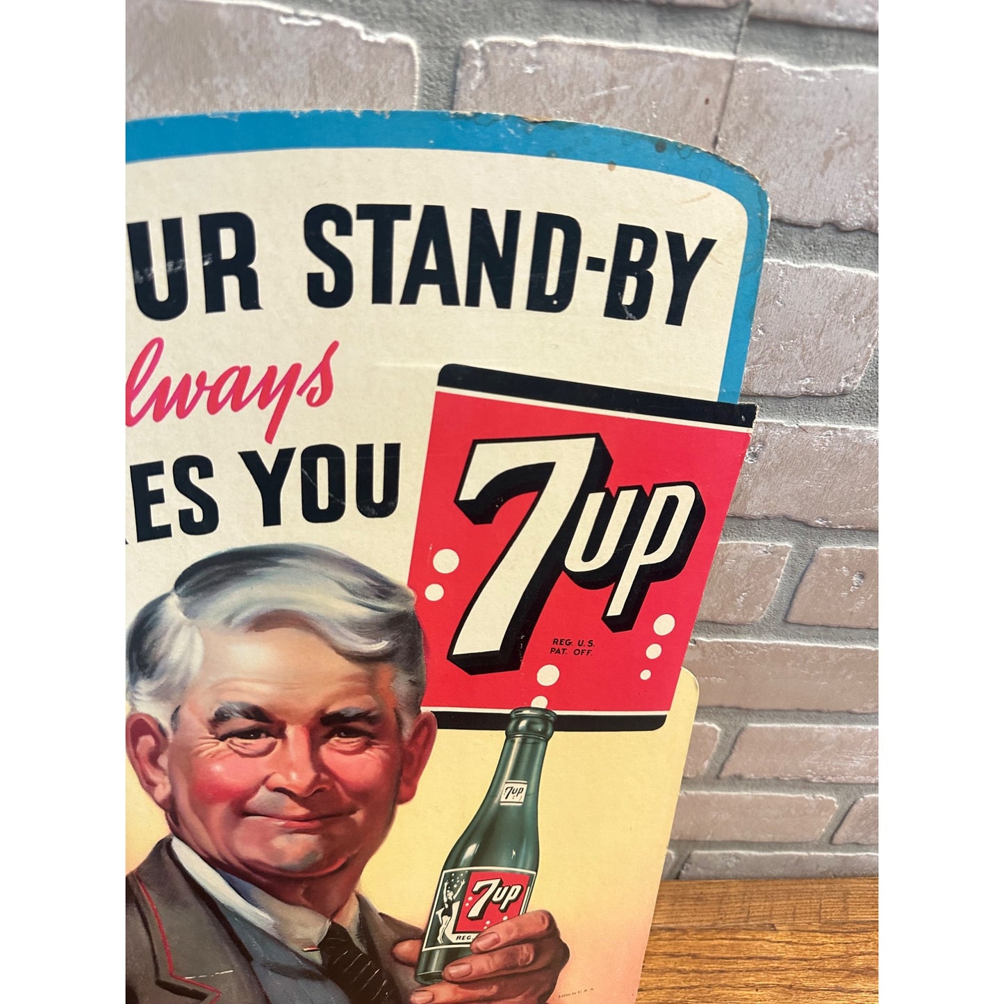 Vintage Will Rogers Seven Up 7UP Advertising Sign Store Display Easel Litho