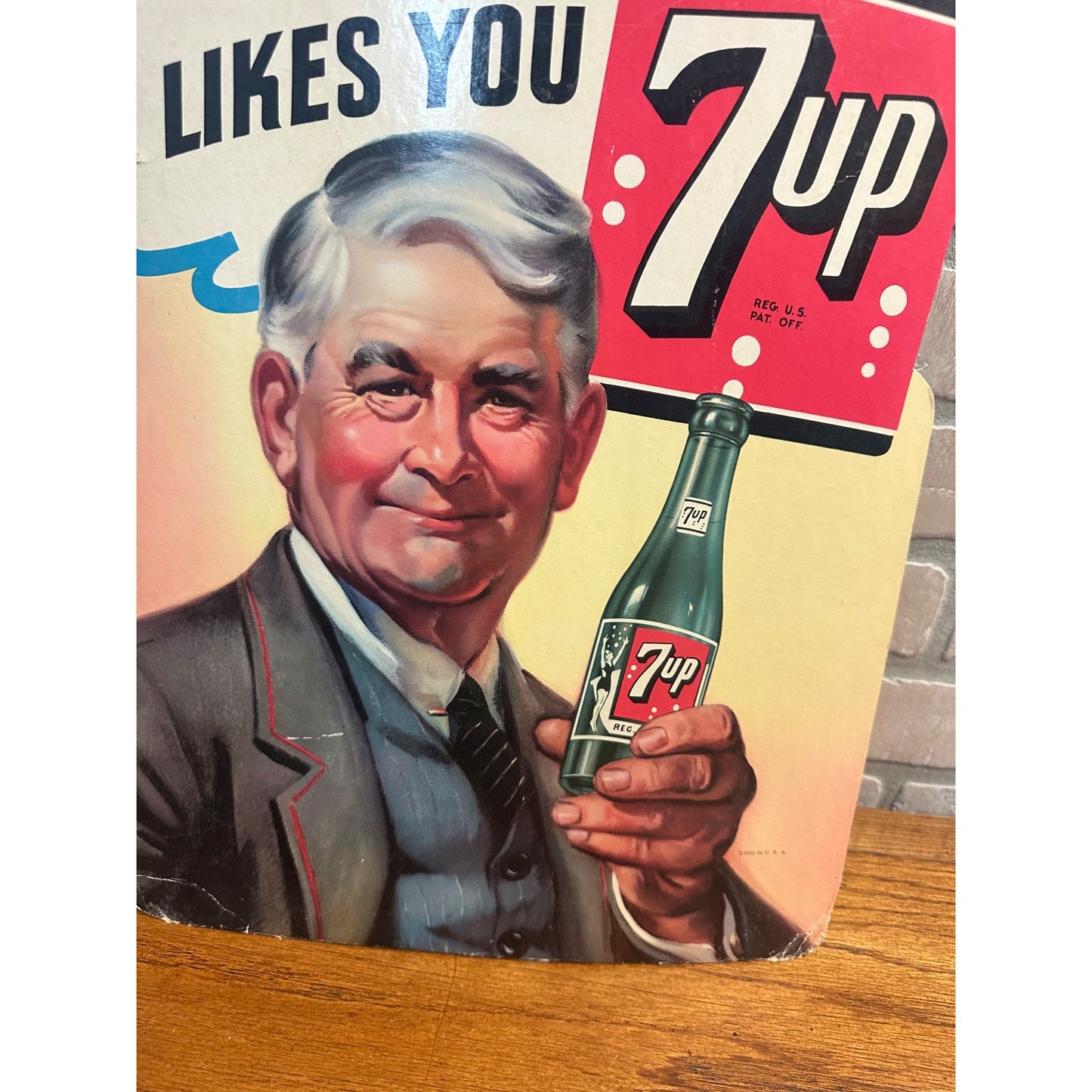 Vintage Will Rogers Seven Up 7UP Advertising Sign Store Display Easel Litho