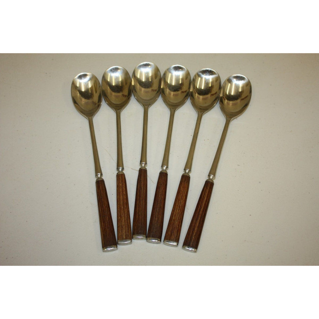 Vintage 1960s MCM Dansk Stainless Soup Spoons 6pc Teak Handles Jens Quistgaard