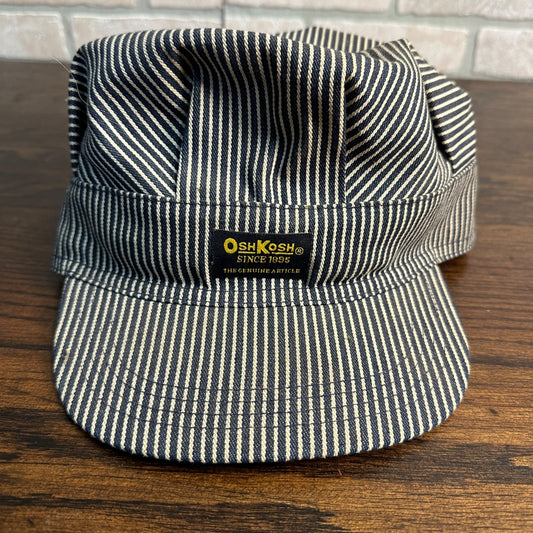 VINTAGE OSHKOSH B GOSH RAILROAD CONDUCTOR CAP HICKORY STRIPE HAT USA SNAPBACK