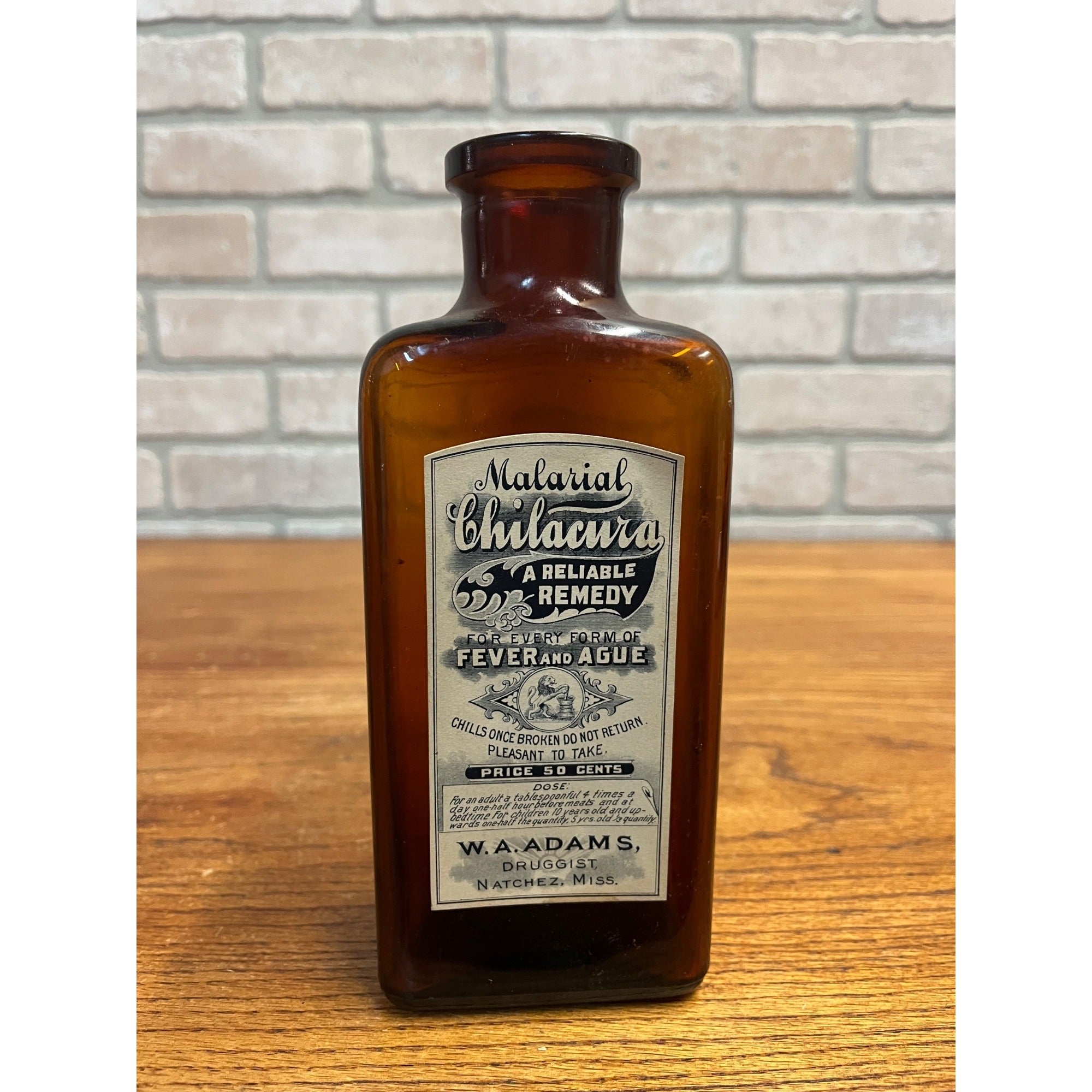 Rare Antique W.A. Adams-Druggist-Natchez, Mississippi Medicine-Apothecary Bottle