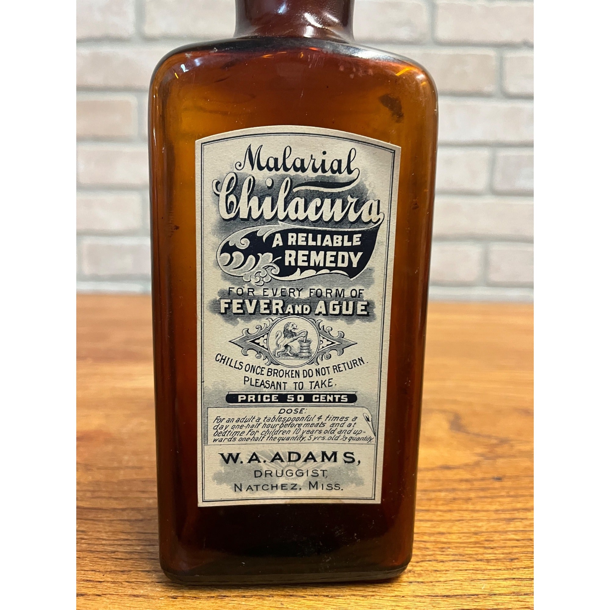 Rare Antique W.A. Adams-Druggist-Natchez, Mississippi Medicine-Apothecary Bottle