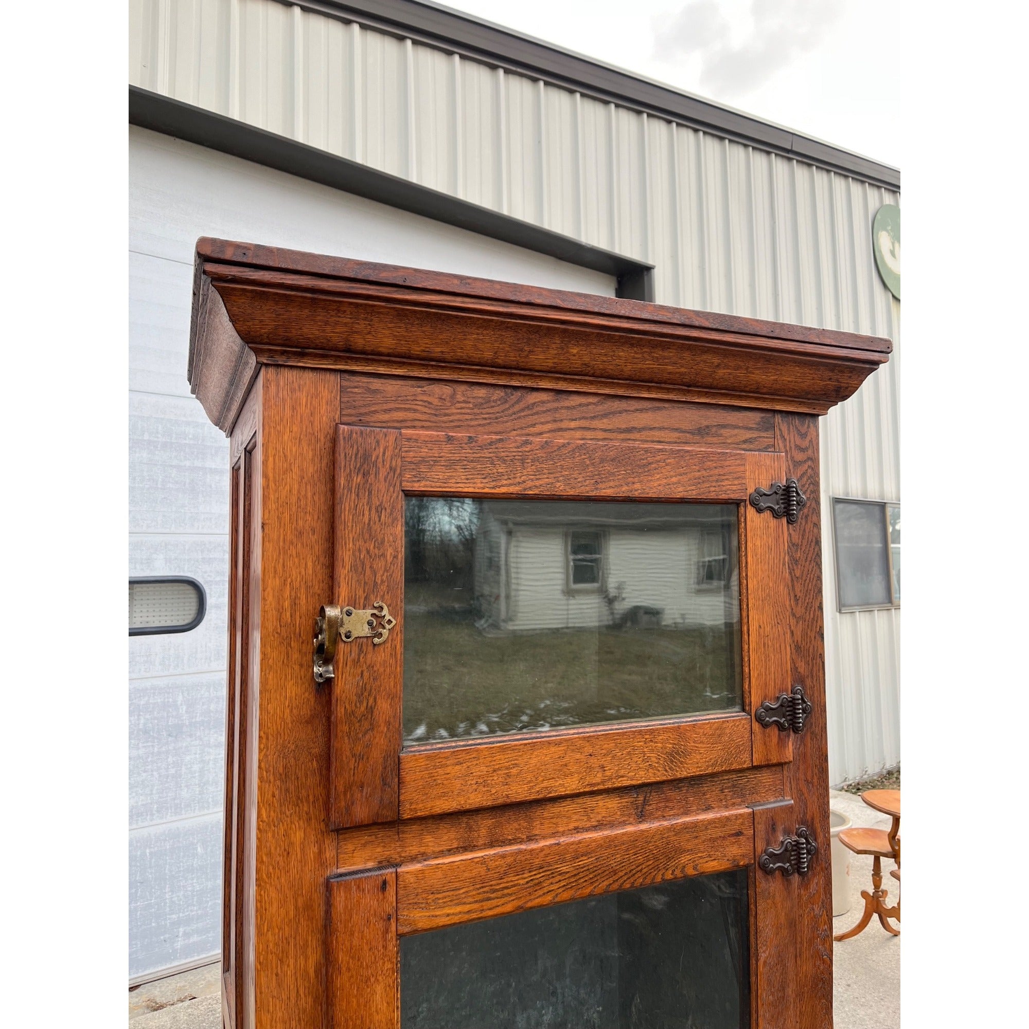 Antique Oak Commercial Ice Box 3-Door Fridge Grocery Store