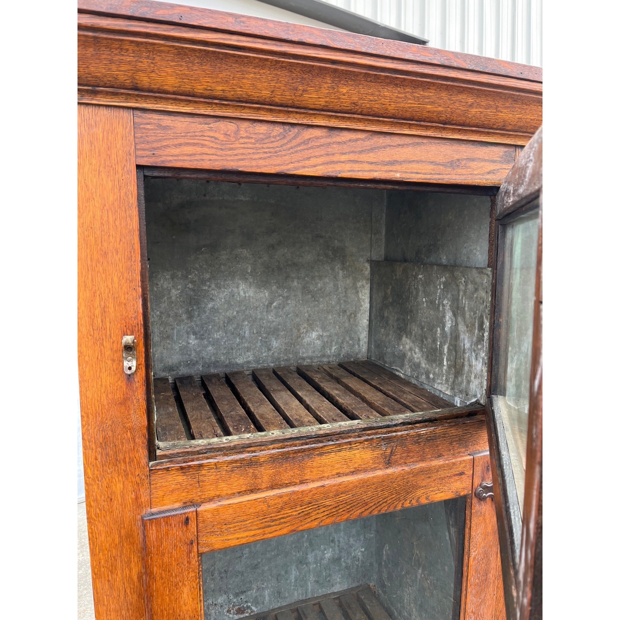 Antique Oak Commercial Ice Box 3-Door Fridge Grocery Store