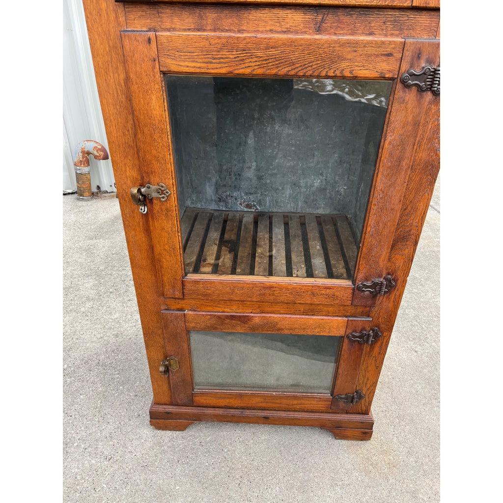 Antique Oak Commercial Ice Box 3-Door Fridge Grocery Store