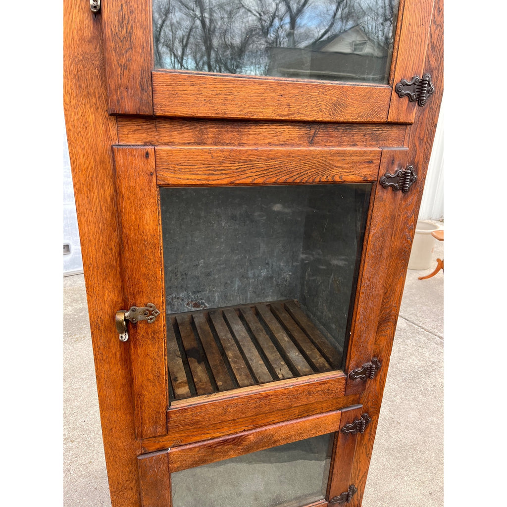 Antique Oak Commercial Ice Box 3-Door Fridge Grocery Store
