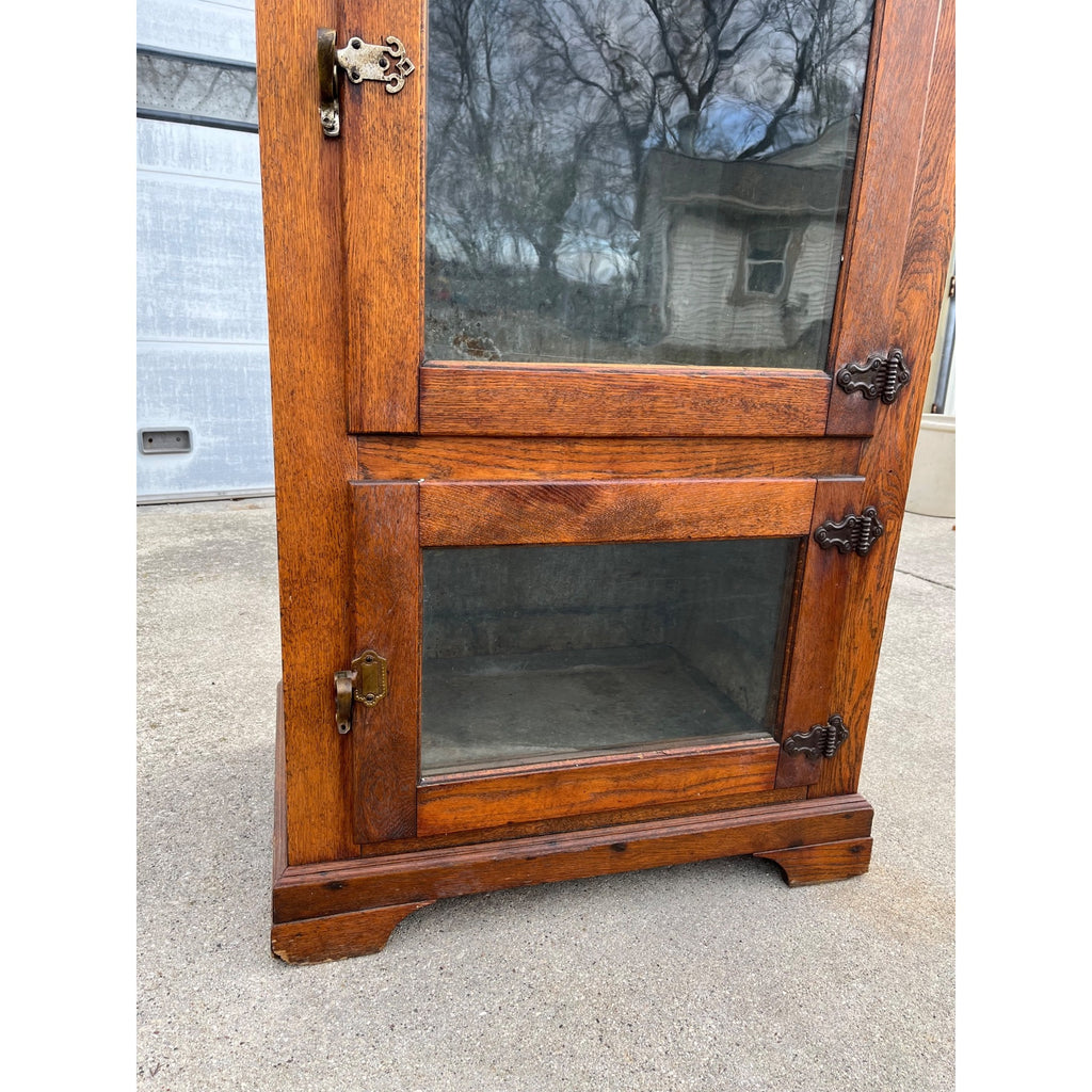 Antique Oak Commercial Ice Box 3-Door Fridge Grocery Store