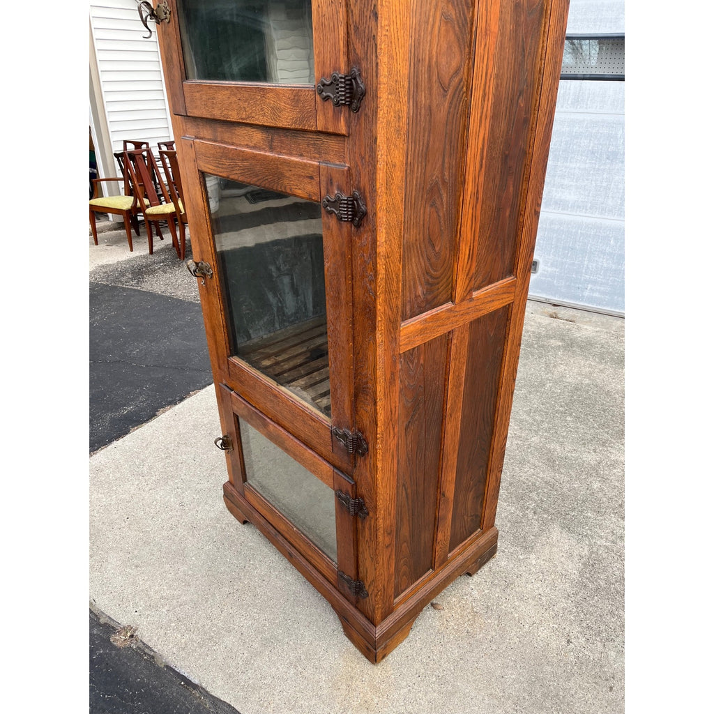 Antique Oak Commercial Ice Box 3-Door Fridge Grocery Store