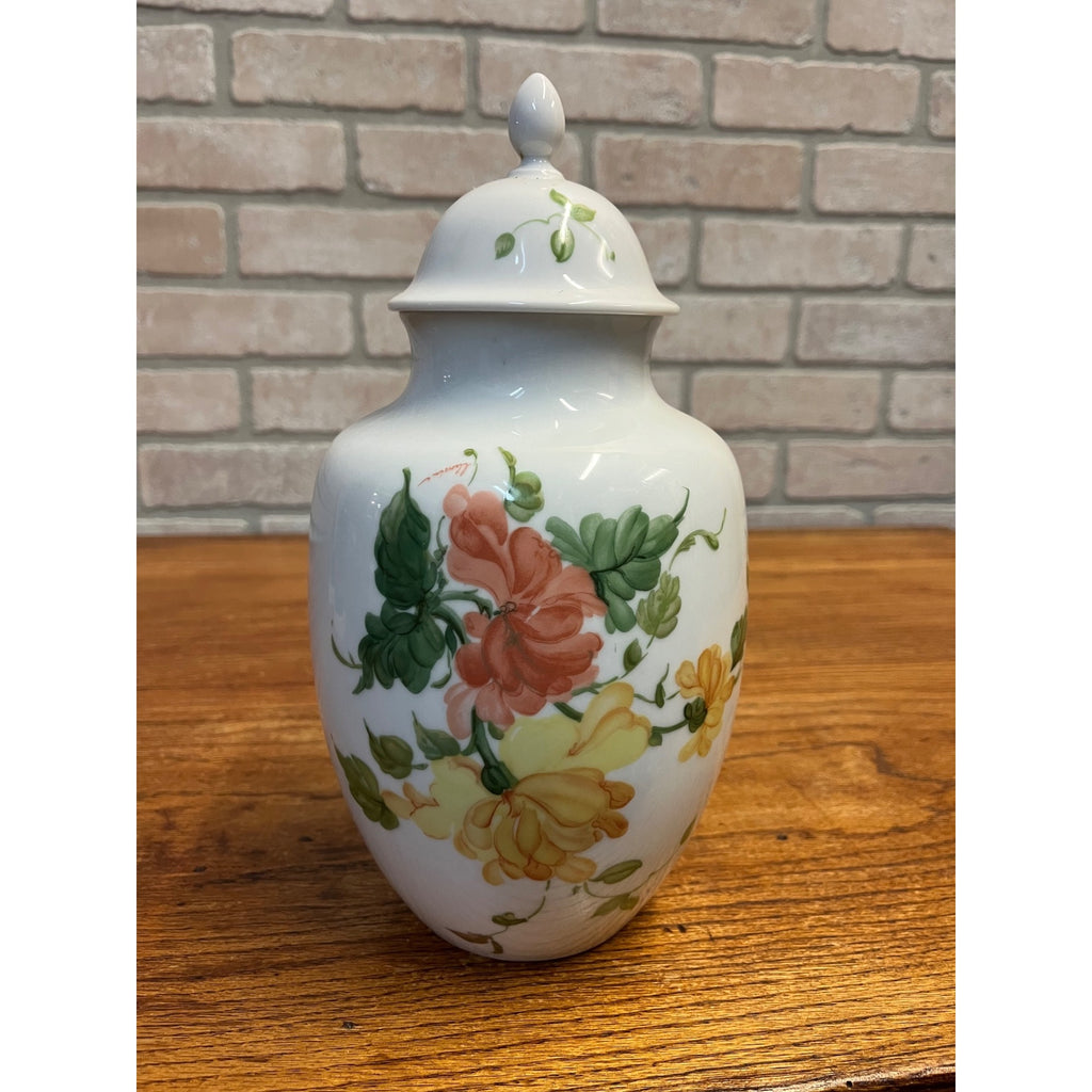 Vintage Kaiser "Lauriane" Porcelain Ginger Jar Floral 8" Tall E&R Western Germany Golden Crown