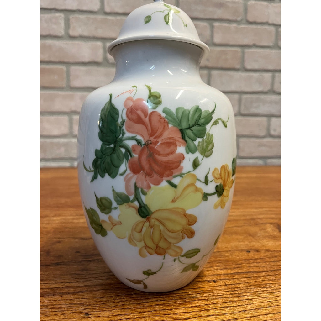 Vintage Kaiser "Lauriane" Porcelain Ginger Jar Floral 8" Tall E&R Western Germany Golden Crown