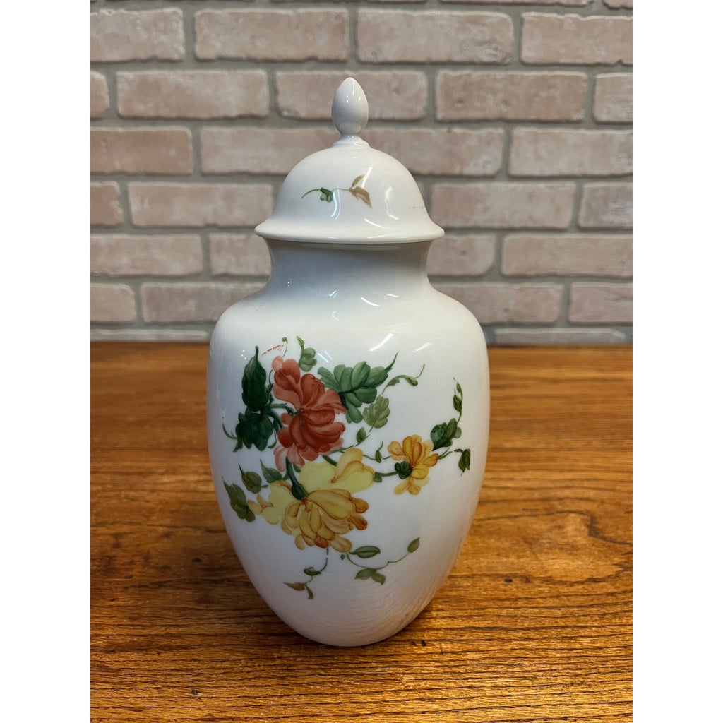 Vintage Kaiser "Lauriane" Porcelain Ginger Jar Floral 8" Tall E&R Western Germany Golden Crown