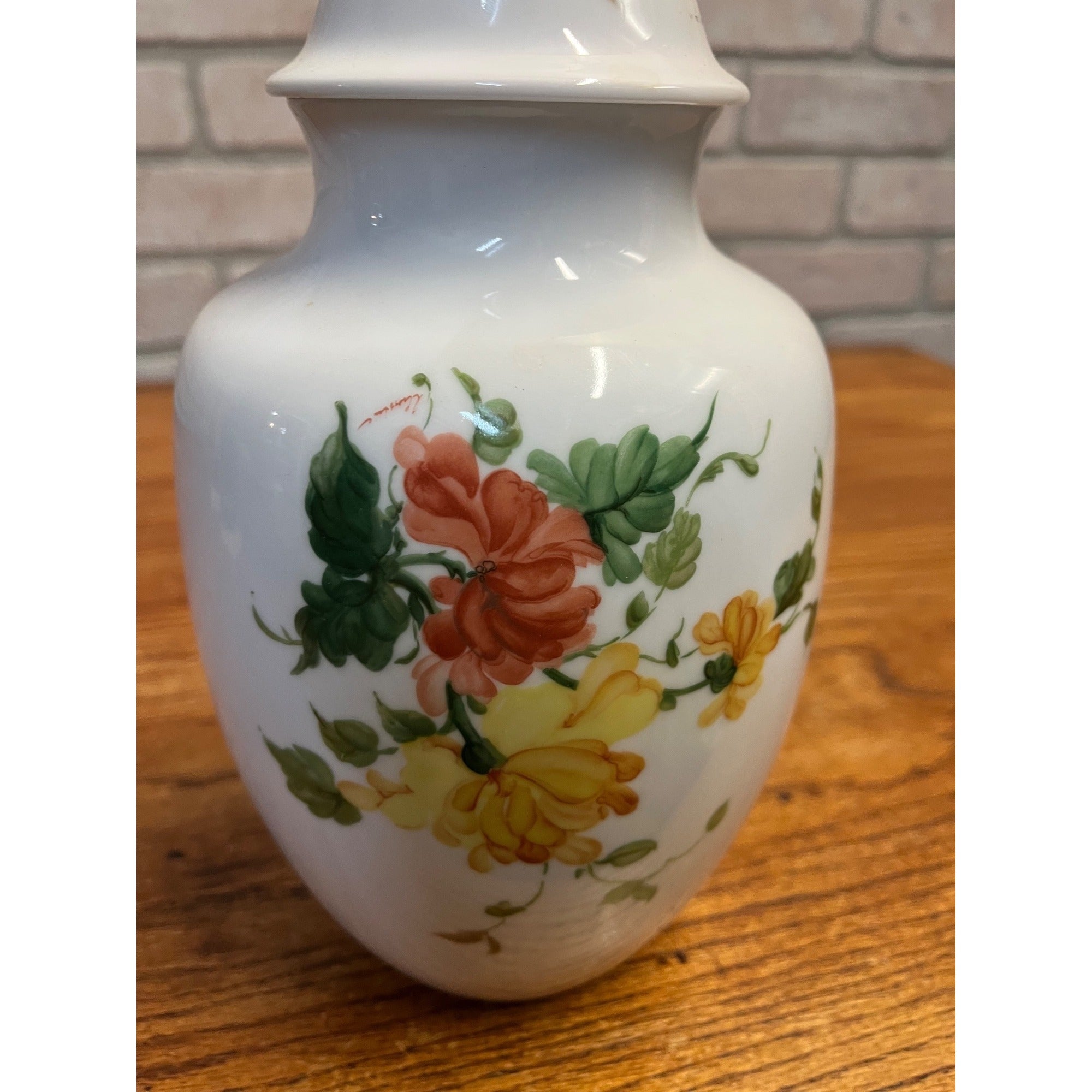 Vintage Kaiser "Lauriane" Porcelain Ginger Jar Floral 8" Tall E&R Western Germany Golden Crown