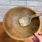Antique Primitive 19th c. Wooden Butter Bowl w/ Paddle Scoop Farmhouse