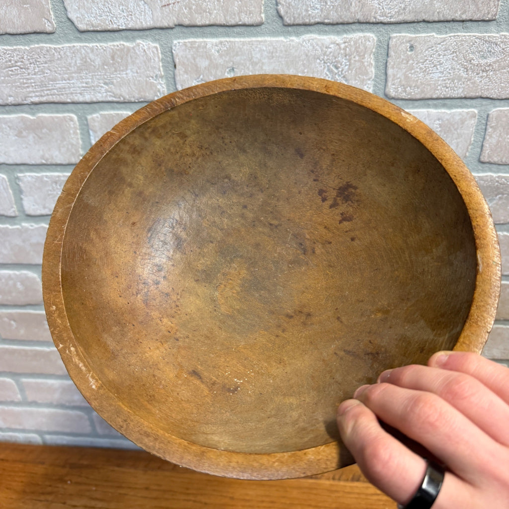 Antique Primitive 19th c. Wooden Butter Bowl w/ Paddle Scoop Farmhouse