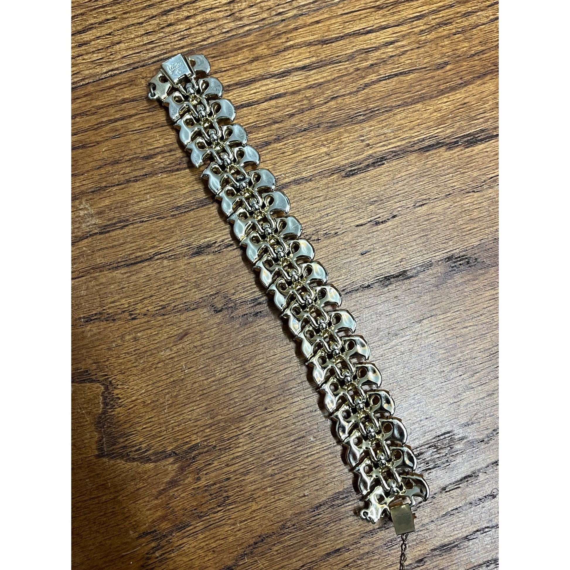 Vintage Coro Craft Bracelet & Earrings Set Red Rhinestones 7"