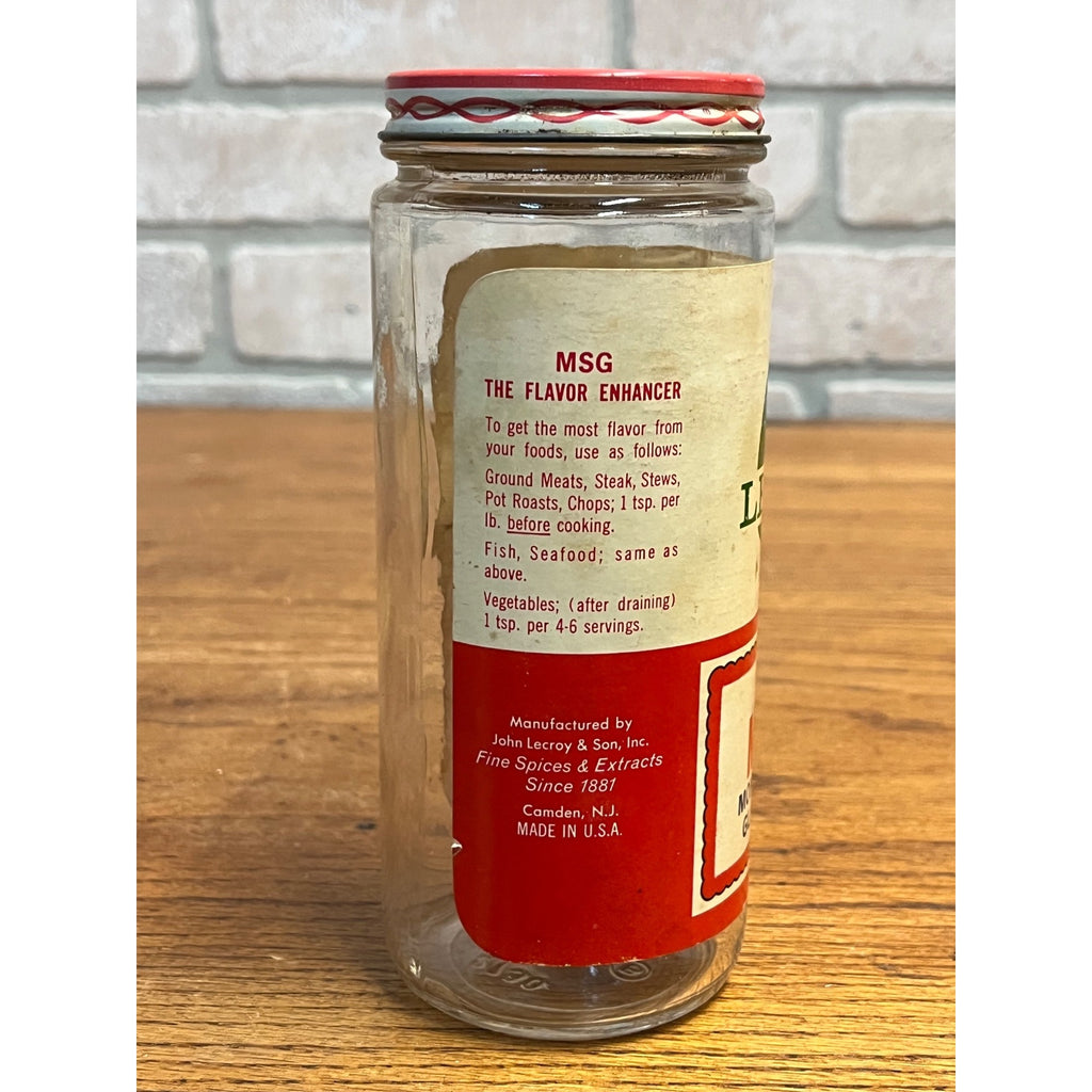 Vintage 1970s LeCroy MSG Spice Glass Jar Advertising Paper Label Camden NJ