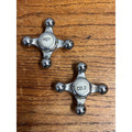 Antique Hot Cold Nickel & Porcelain Faucet Cross Handles Pair Bath Tub Sink 2.5"