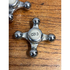 Antique Hot Cold Nickel & Porcelain Faucet Cross Handles Pair Bath Tub Sink 2.5"