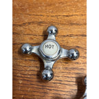 Antique Hot Cold Nickel & Porcelain Faucet Cross Handles Pair Bath Tub Sink 2.5"