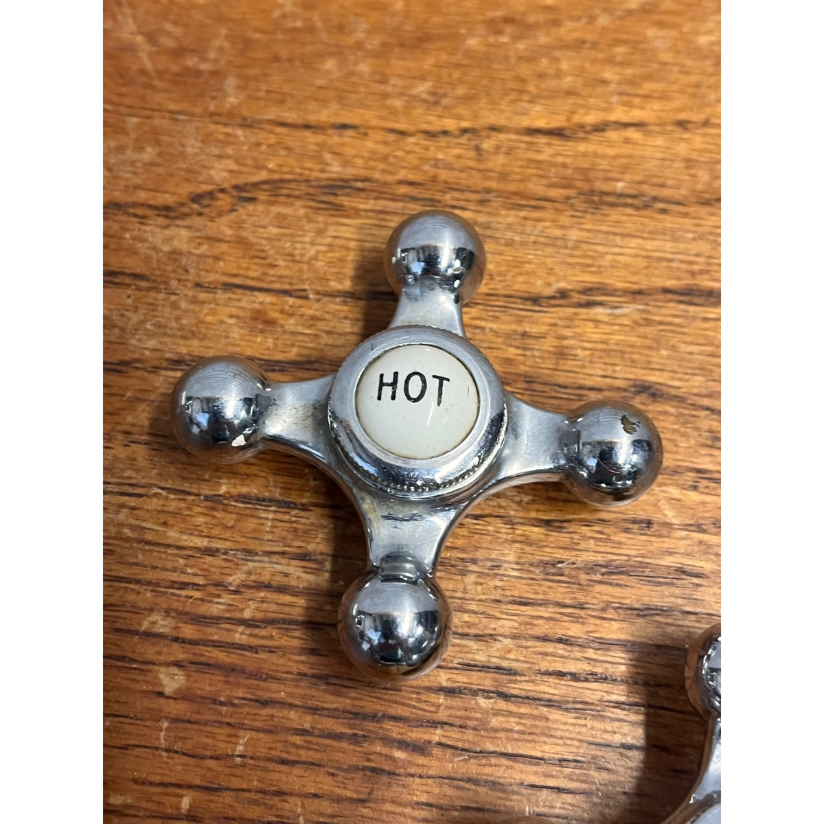 Antique Hot Cold Nickel & Porcelain Faucet Cross Handles Pair Bath Tub Sink 2.5"