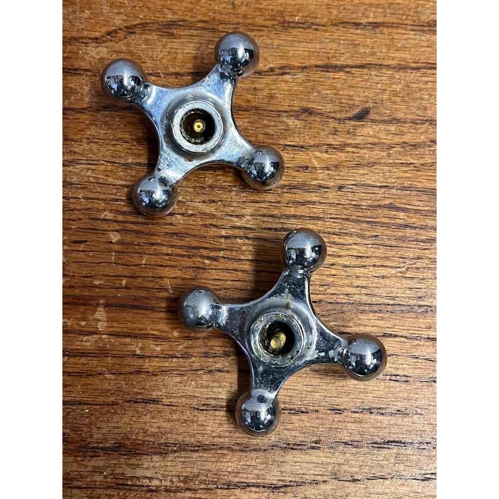 Antique Hot Cold Nickel & Porcelain Faucet Cross Handles Pair Bath Tub Sink 2.5"