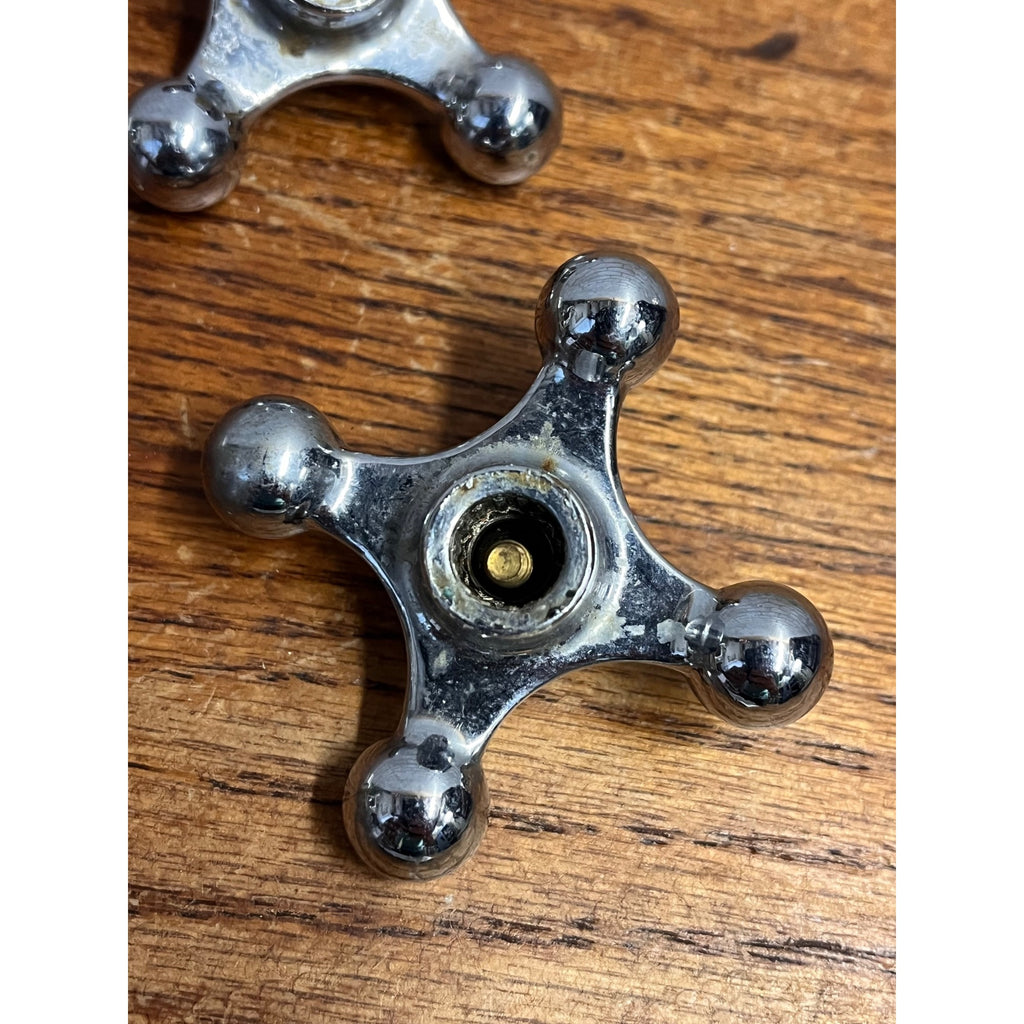 Antique Hot Cold Nickel & Porcelain Faucet Cross Handles Pair Bath Tub Sink 2.5"