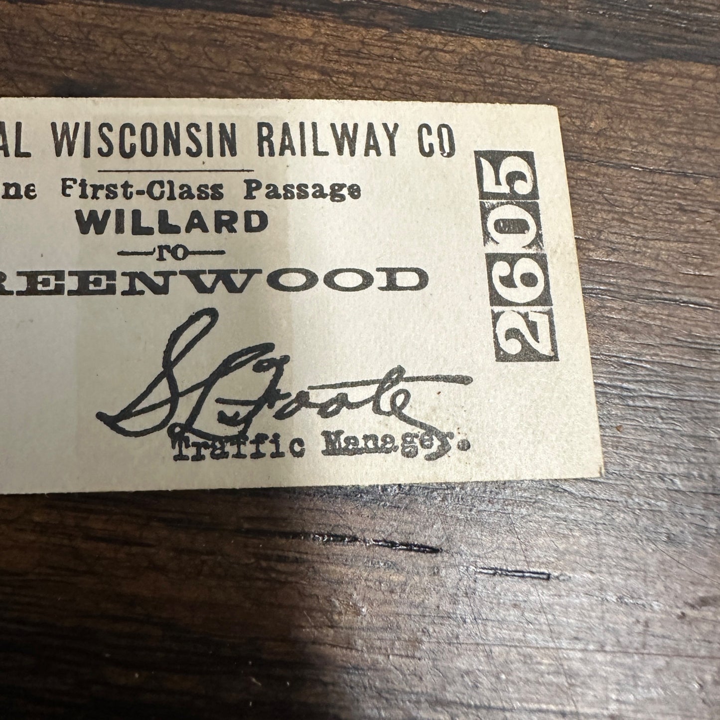 RARE Wisconsin Central Railway (1897-54) Ticket Pass Willard to Greenwood MINT