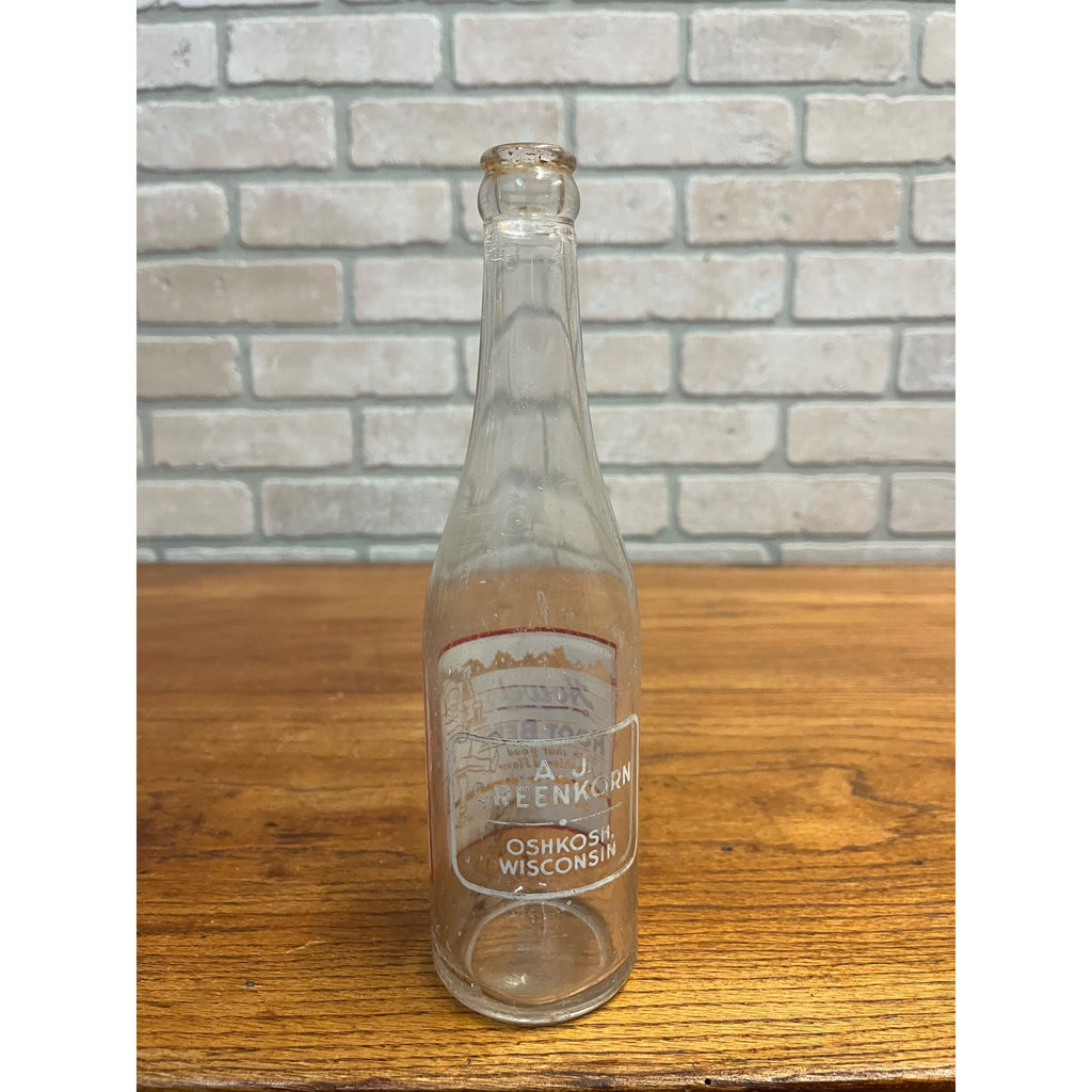 Vintage Howel's Root Beer Glass Soda Bottle Oshkosh Wisconsin Wis ACL AJ Greenkorn
