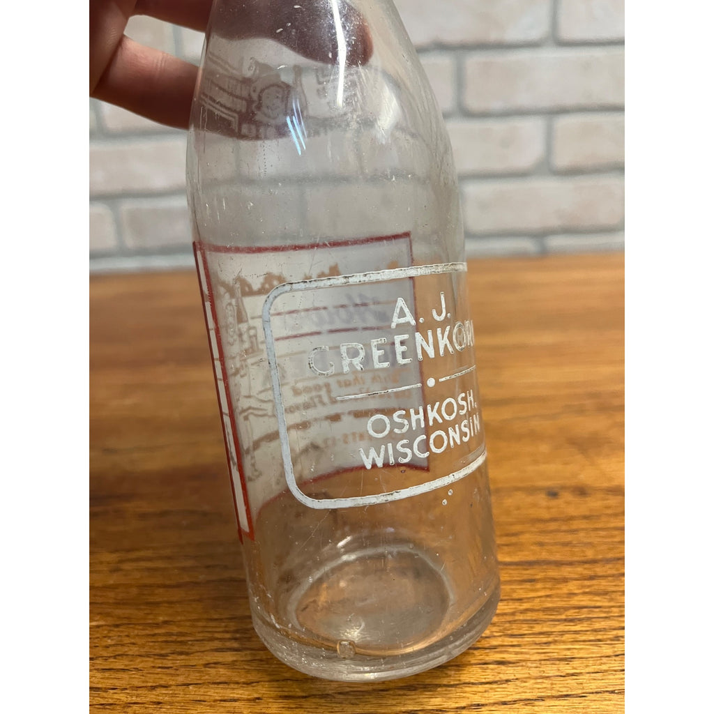 Vintage Howel's Root Beer Glass Soda Bottle Oshkosh Wisconsin Wis ACL AJ Greenkorn