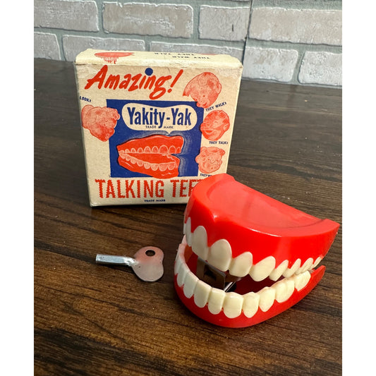 Vintage WORKING 1949 Yakity-Yak Talking Teeth Toy Original Box and Key