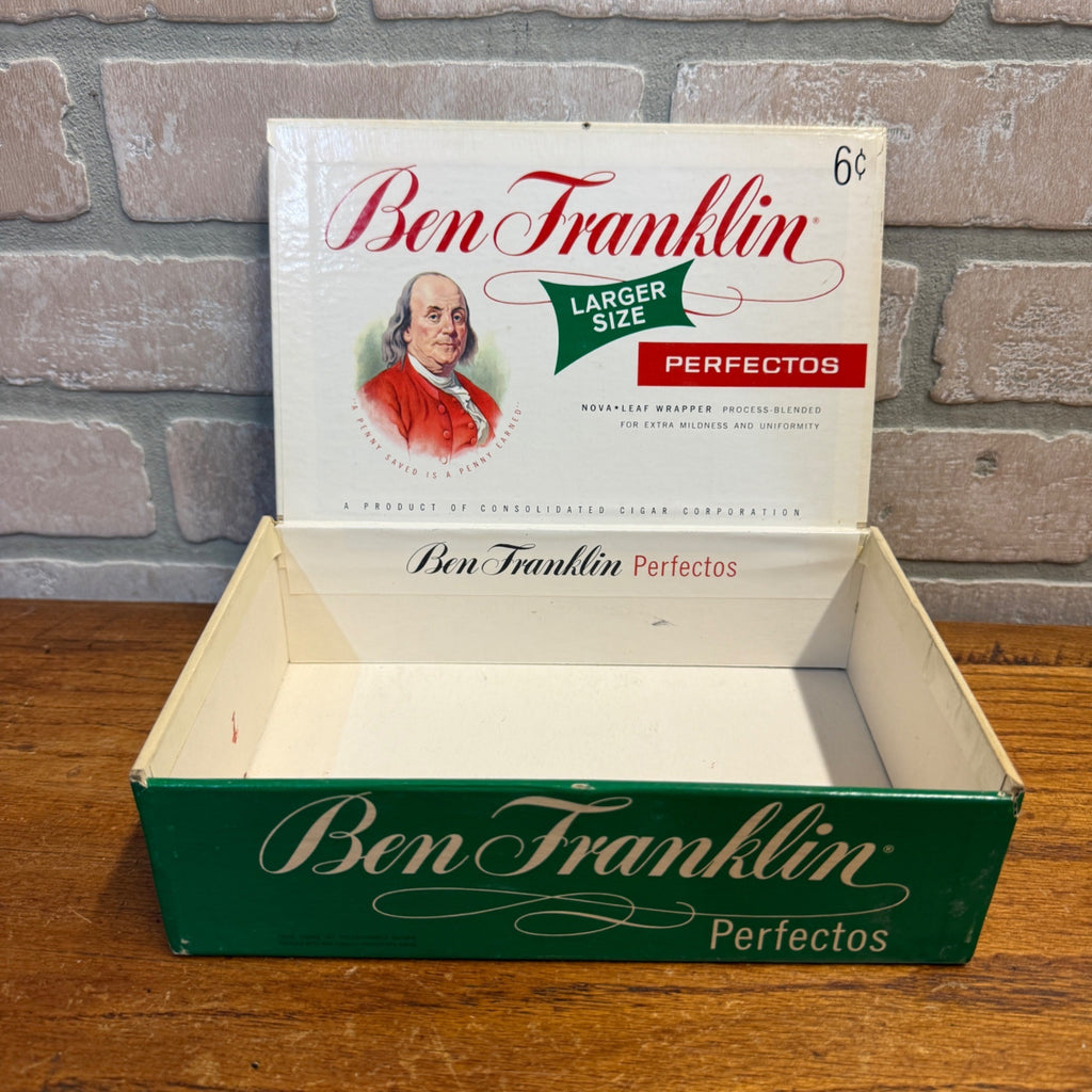 Vintage Ben Franklin Perfectos Cigars Cardboard Box Consolidated Cigar Co. NY