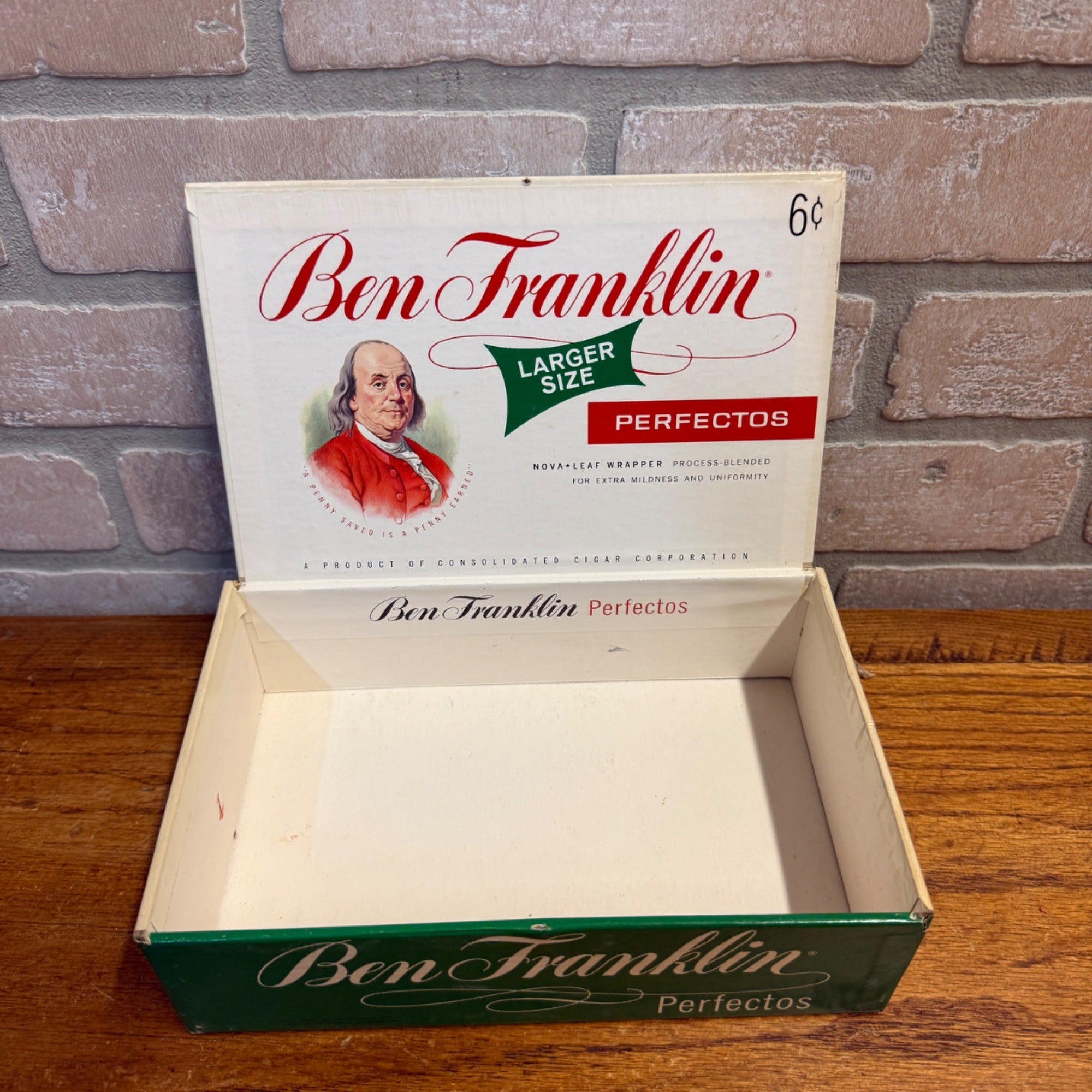 Vintage Ben Franklin Perfectos Cigars Cardboard Box Consolidated Cigar Co. NY