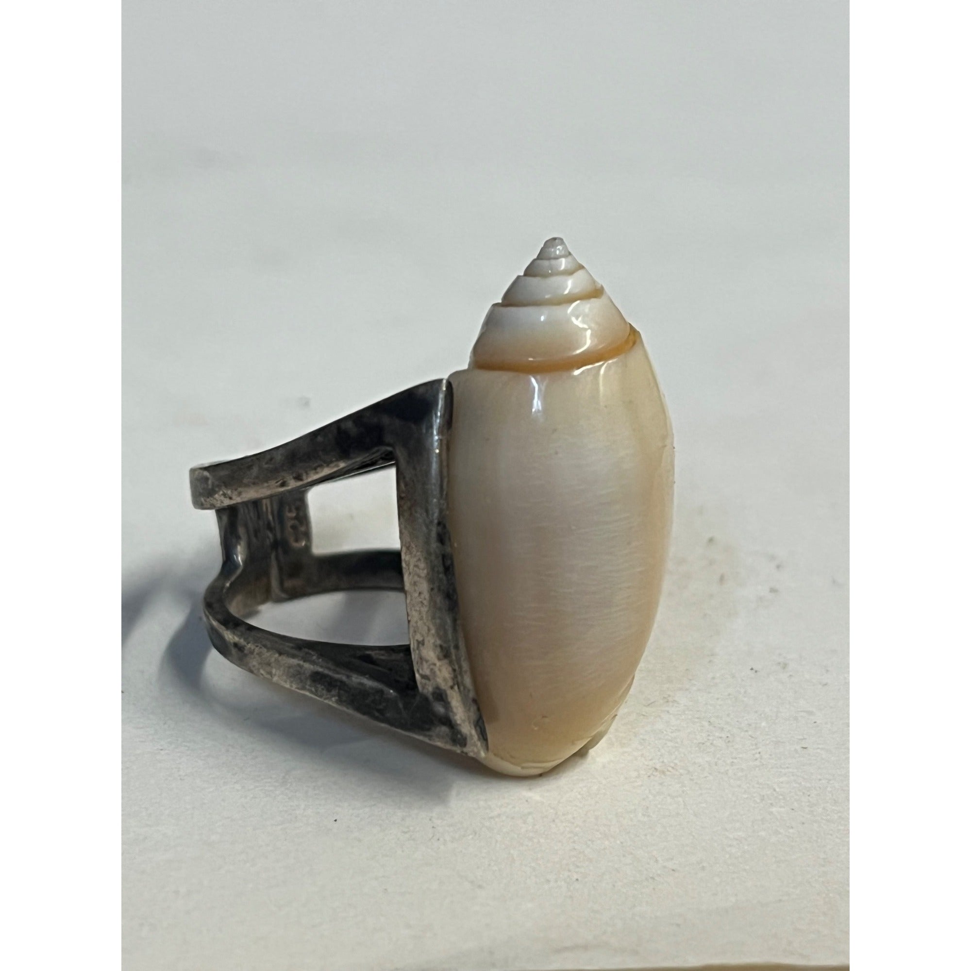 Vintage Modernist Silver Shell Statement Ring Natural Sea Shell Art - Sterling?