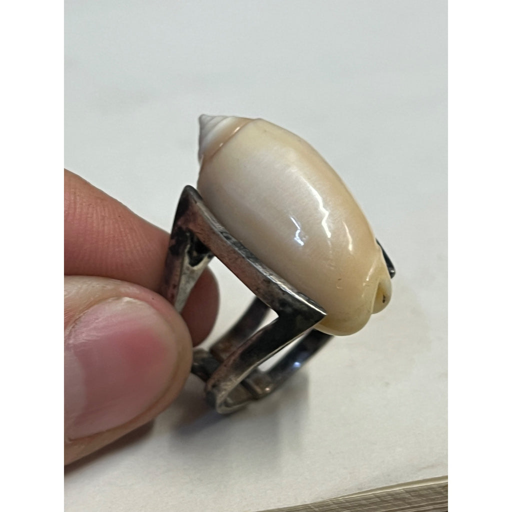 Vintage Modernist Silver Shell Statement Ring Natural Sea Shell Art - Sterling?