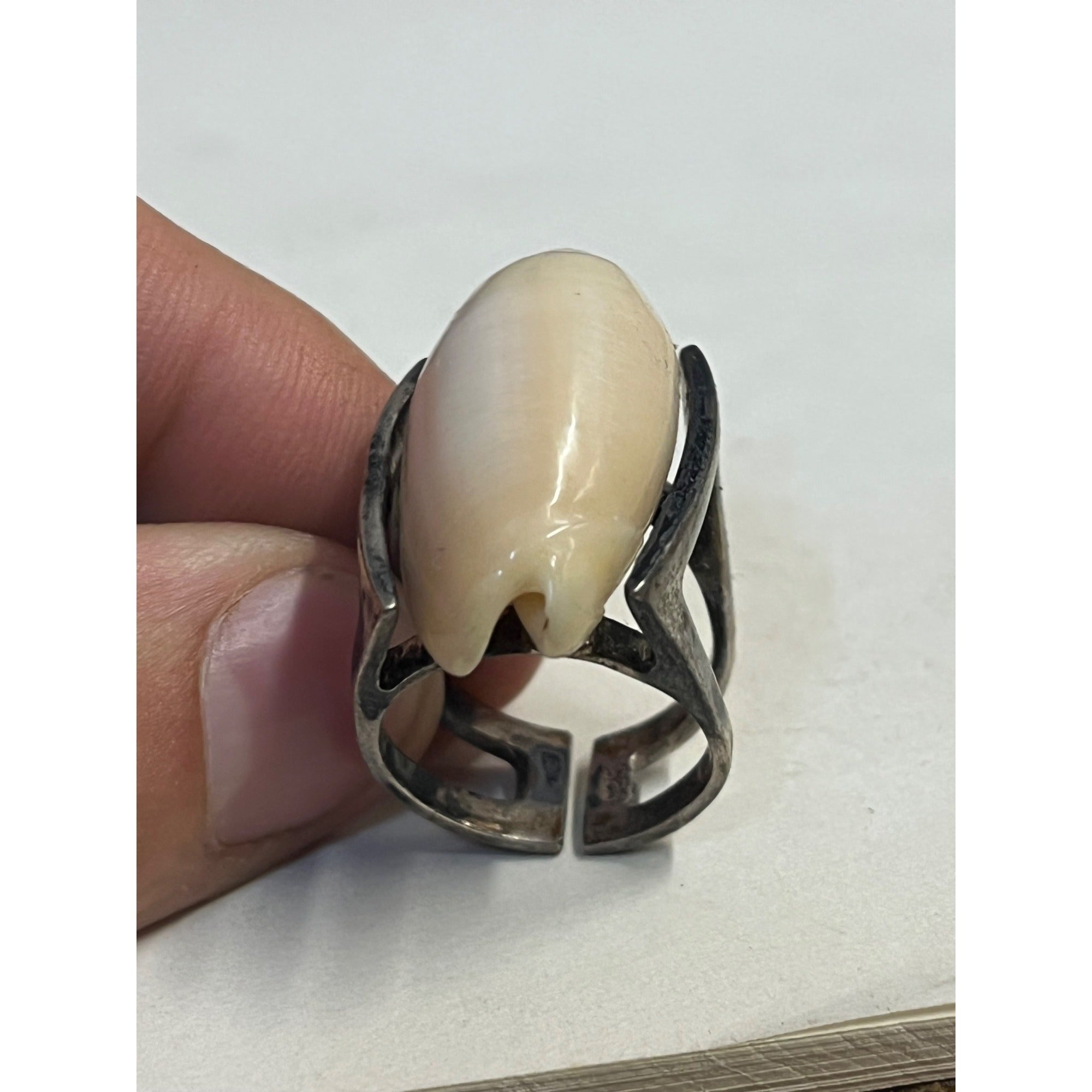 Vintage Modernist Silver Shell Statement Ring Natural Sea Shell Art - Sterling?