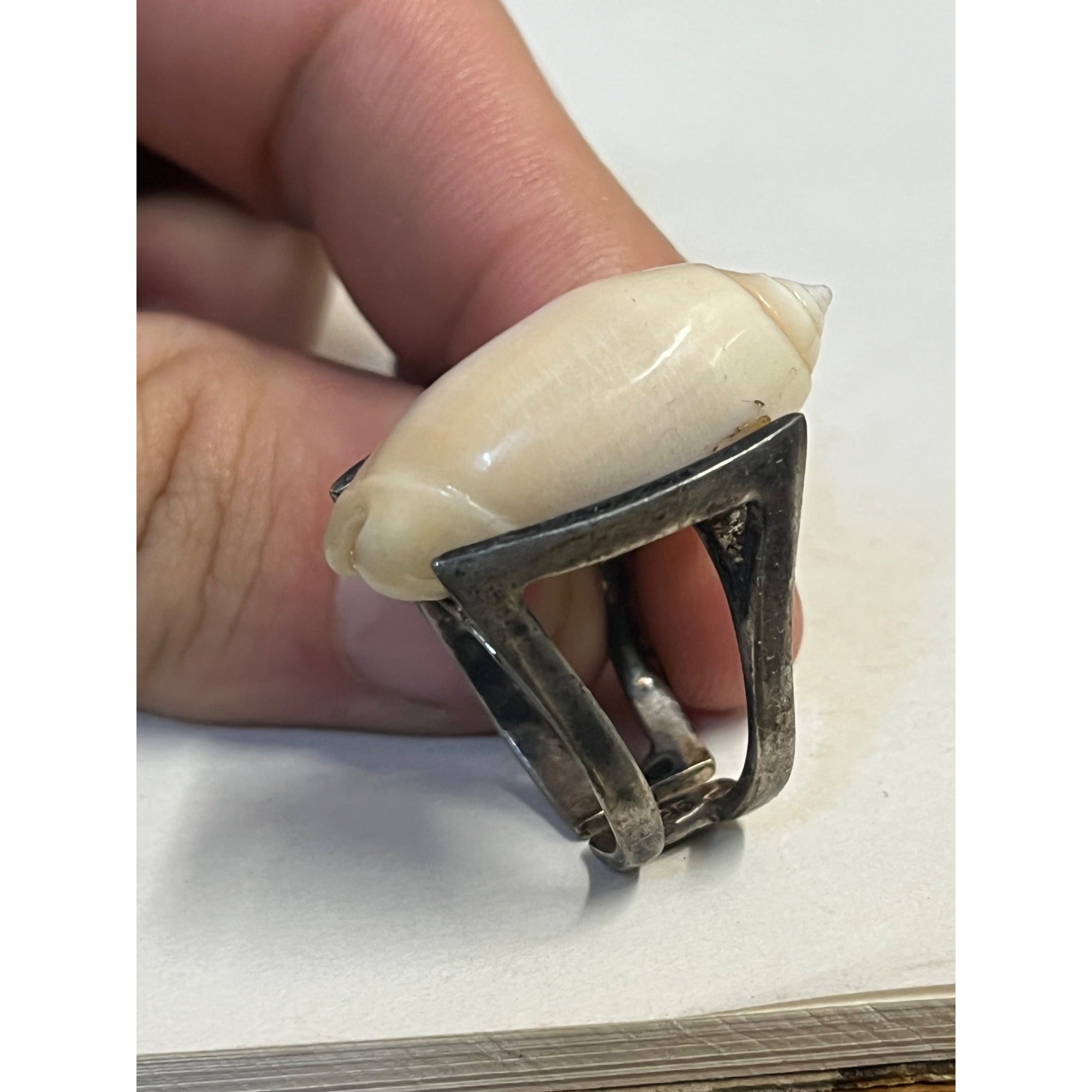 Vintage Modernist Silver Shell Statement Ring Natural Sea Shell Art - Sterling?