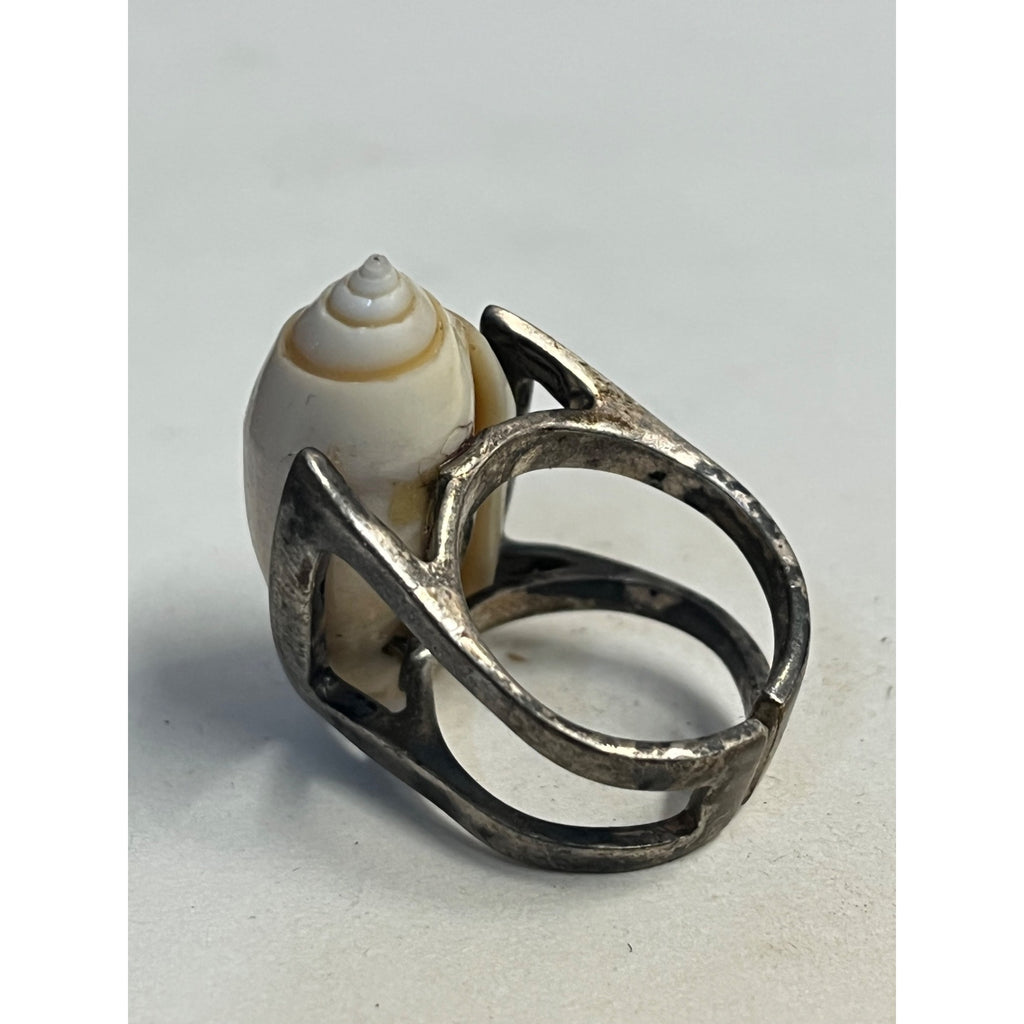 Vintage Modernist Silver Shell Statement Ring Natural Sea Shell Art - Sterling?
