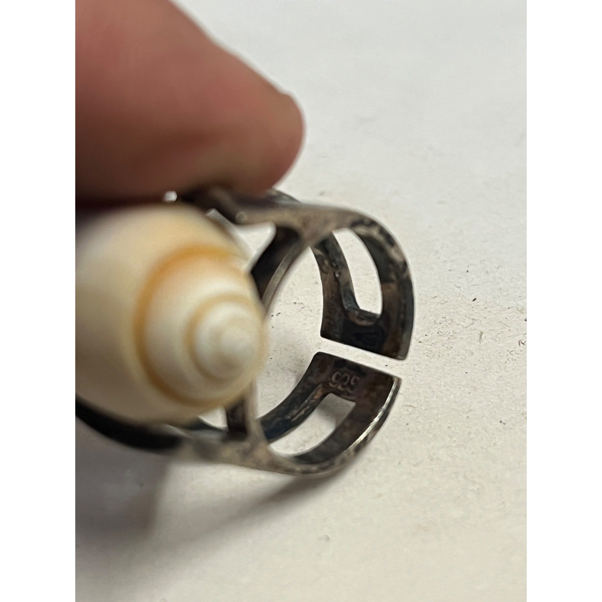 Vintage Modernist Silver Shell Statement Ring Natural Sea Shell Art - Sterling?