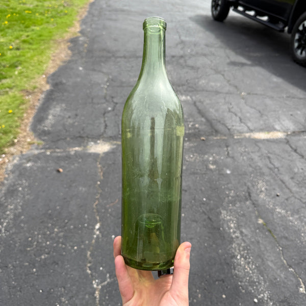 Antique 19th Century 12" Wine Olive Green Bottle Push-up Base 1800s