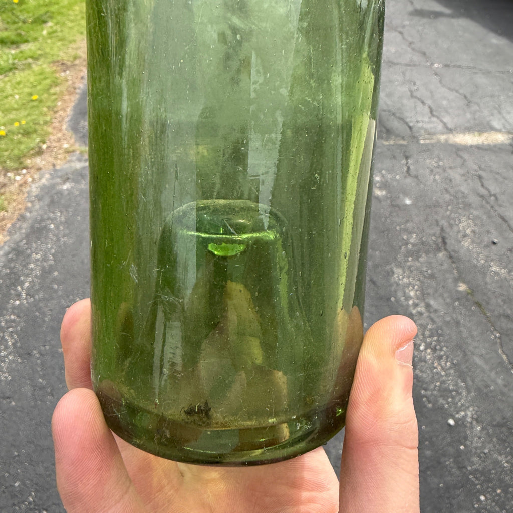 Antique 19th Century 12" Wine Olive Green Bottle Push-up Base 1800s