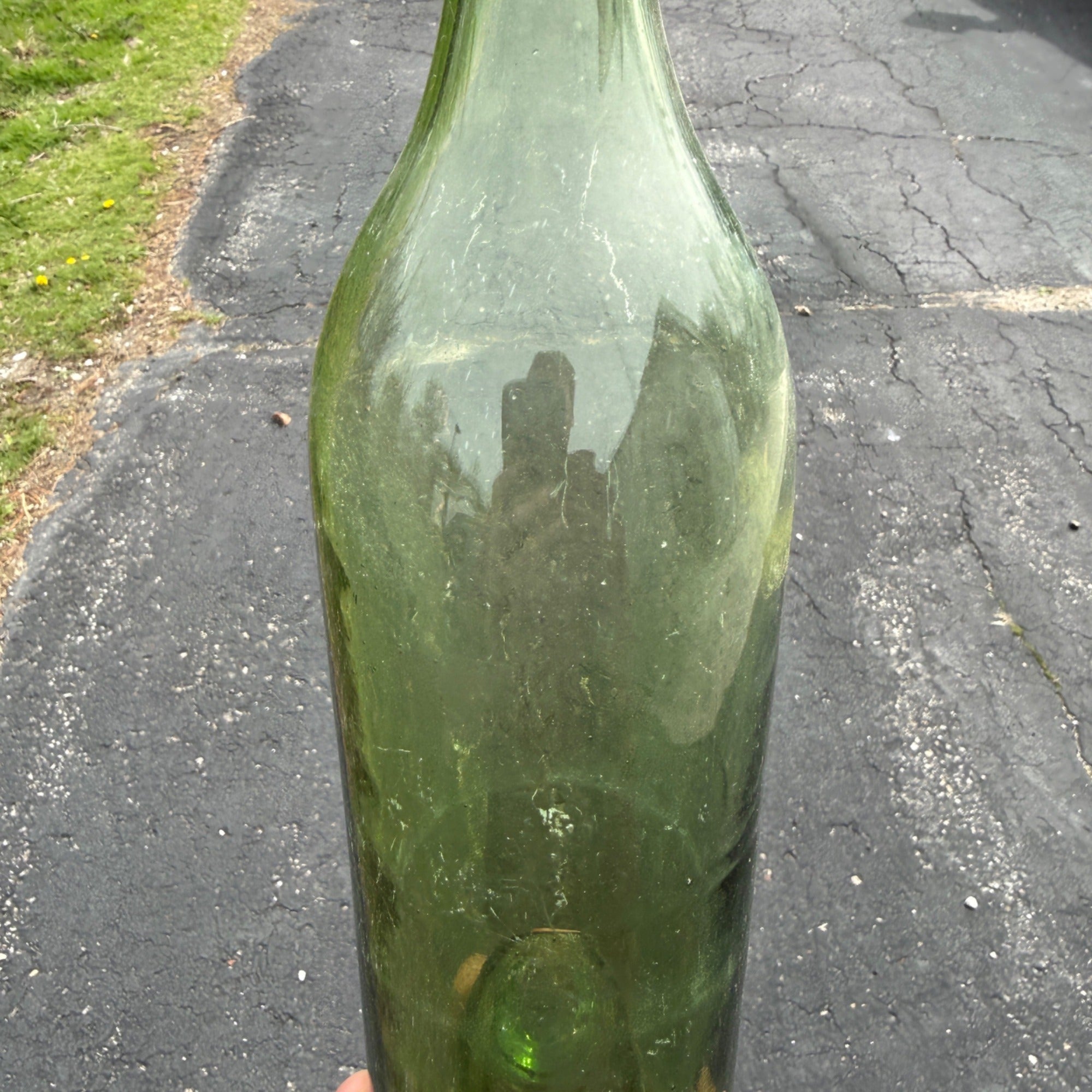 Antique 19th Century 12" Wine Olive Green Bottle Push-up Base 1800s
