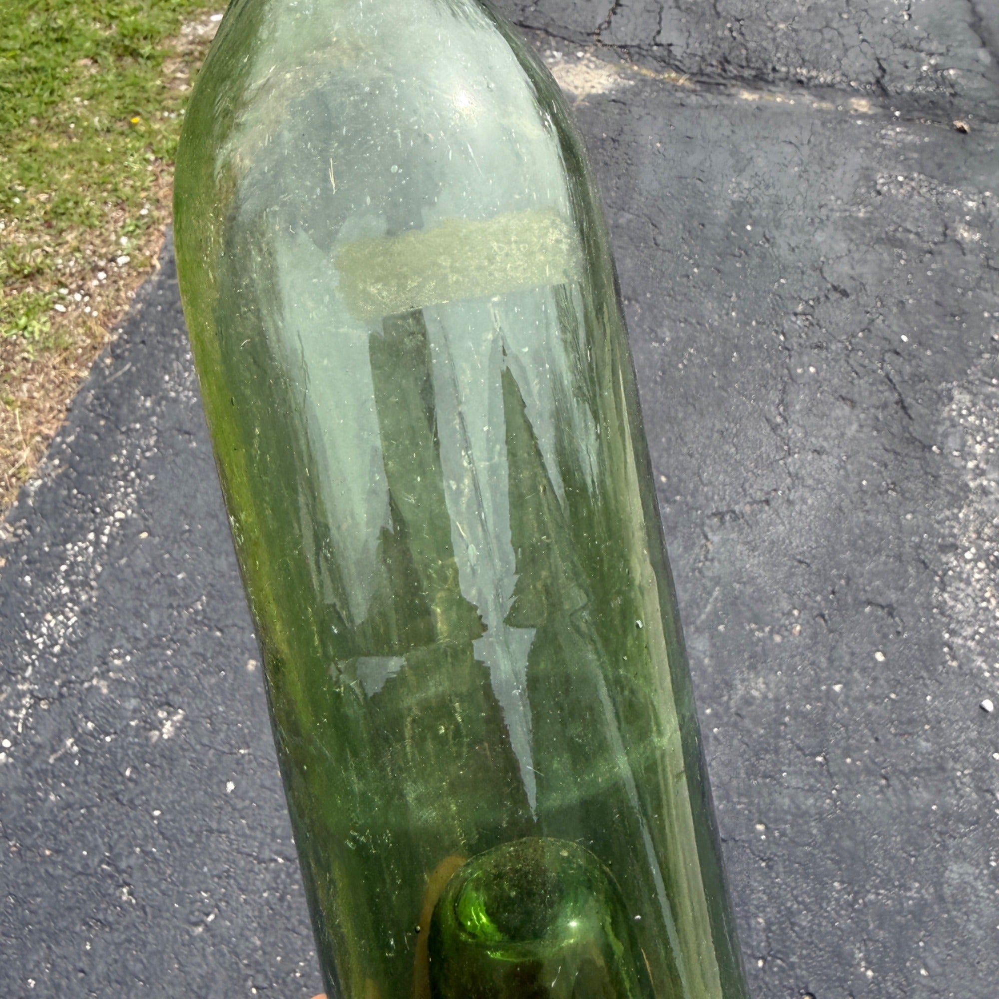 Antique 19th Century 12" Wine Olive Green Bottle Push-up Base 1800s