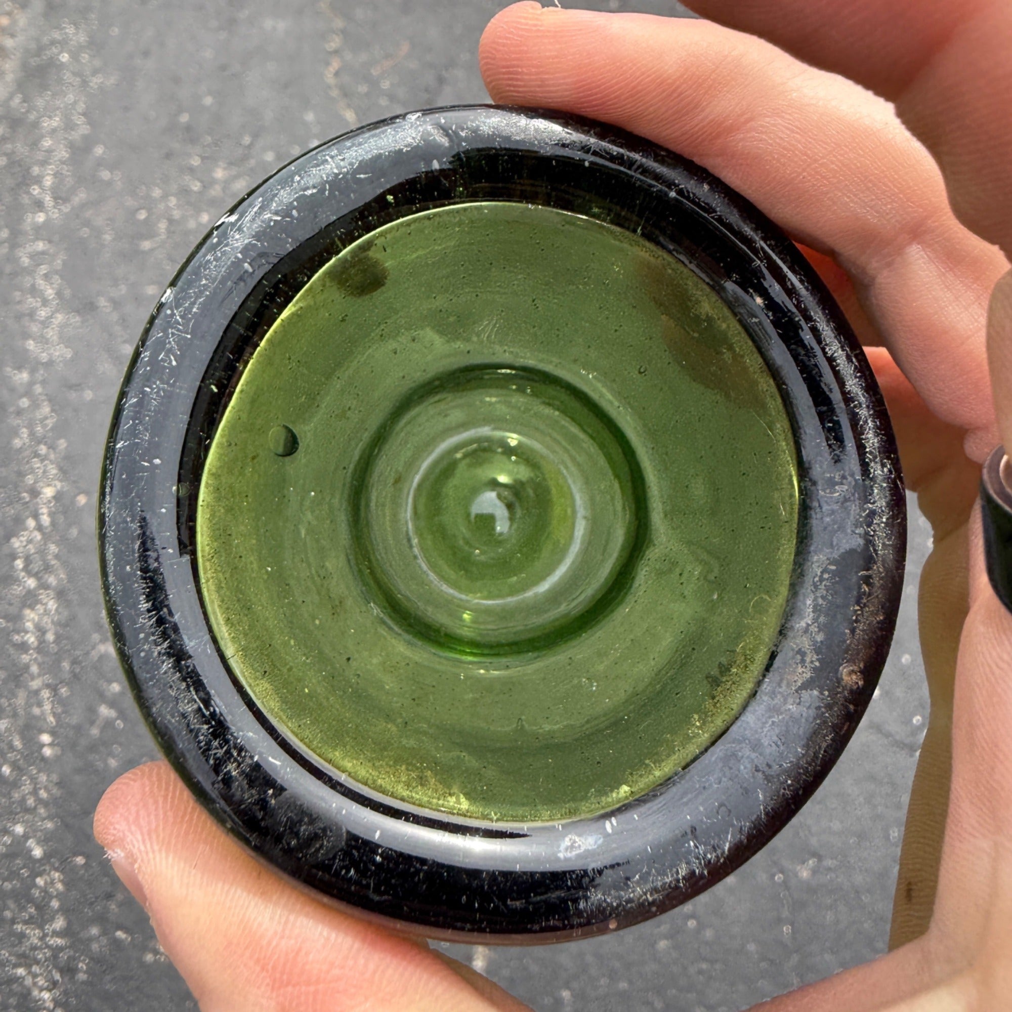 Antique 19th Century 12" Wine Olive Green Bottle Push-up Base 1800s