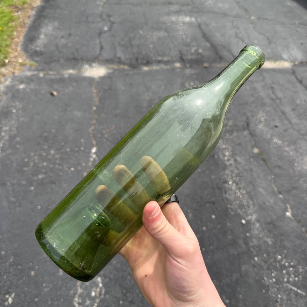 Antique 19th Century 12" Wine Olive Green Bottle Push-up Base 1800s