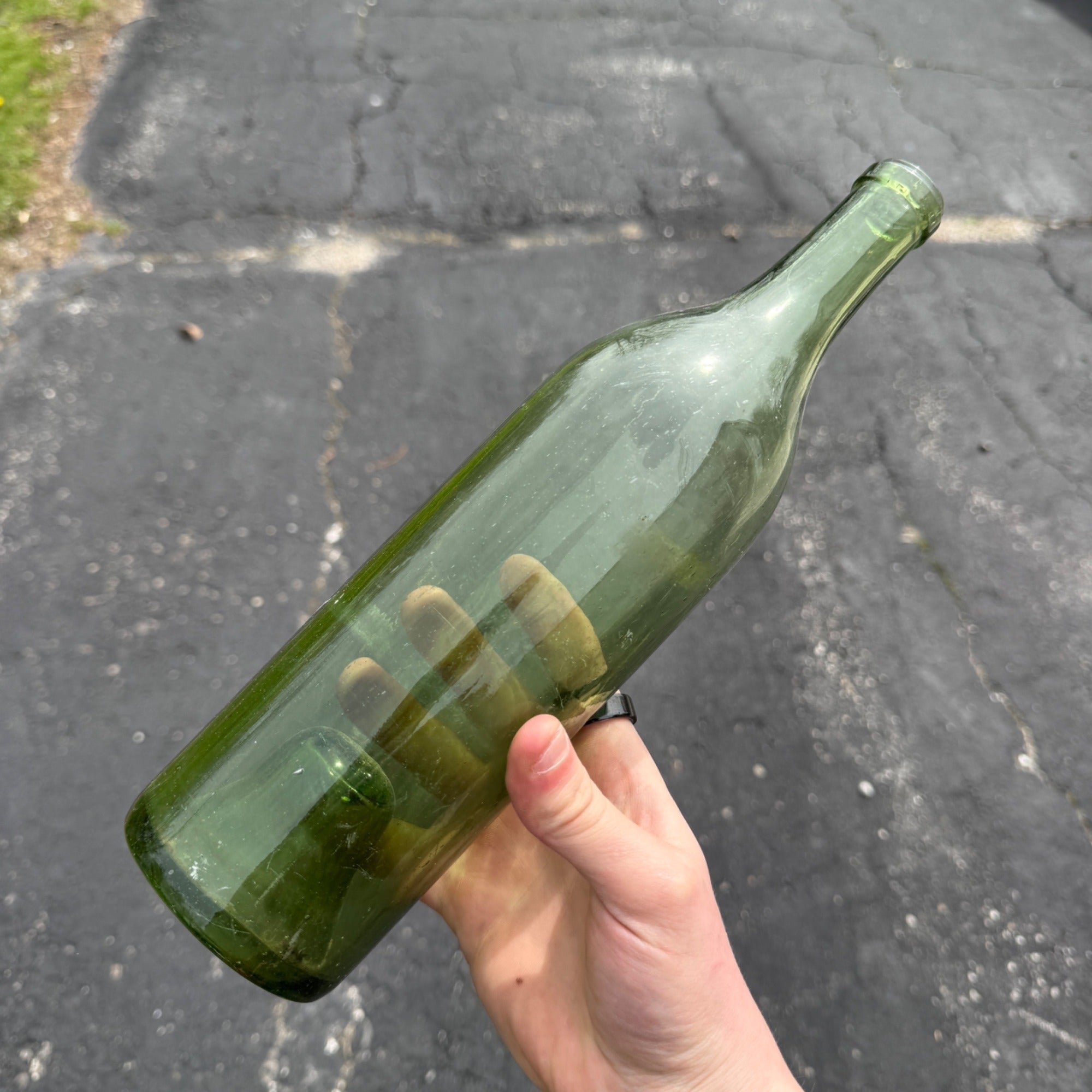 Antique 19th Century 12" Wine Olive Green Bottle Push-up Base 1800s