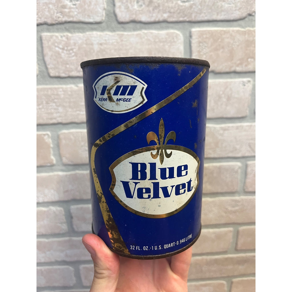 Vintage 1960s Kerr McGee Blue Velvet Motor Oil Metal Can 1qt Advertising - Empty