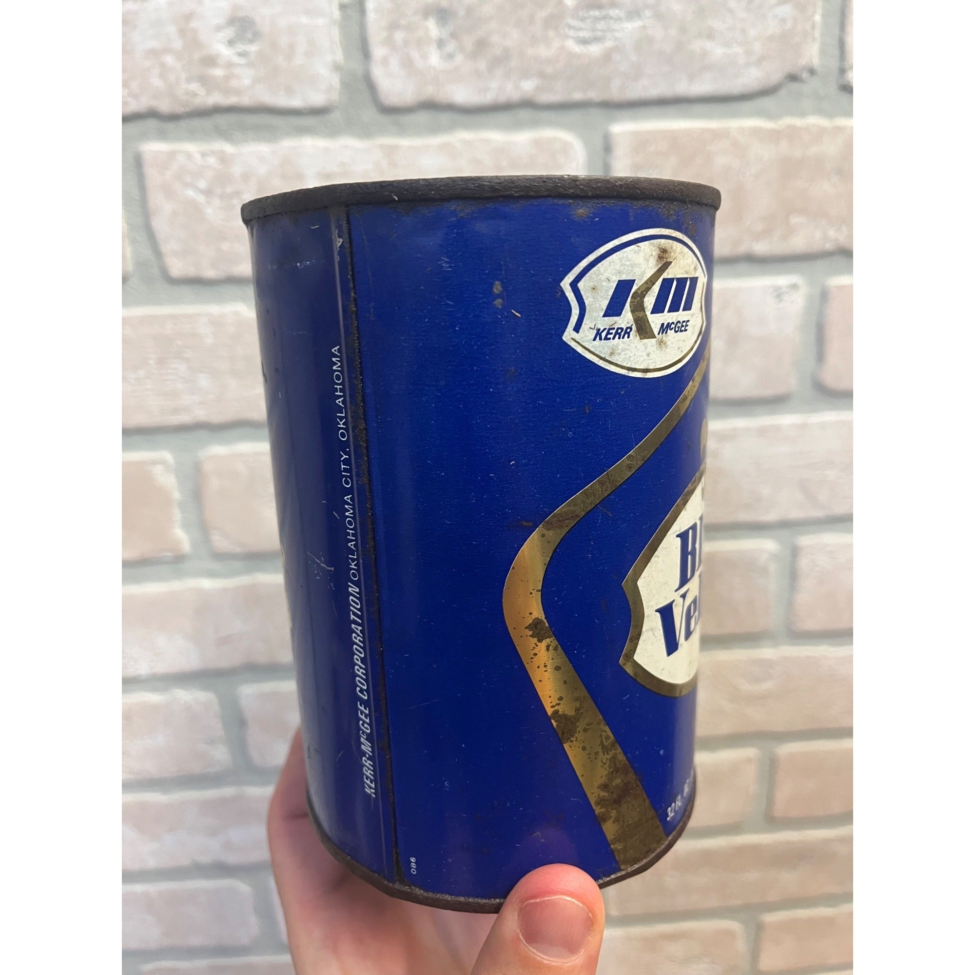 Vintage 1960s Kerr McGee Blue Velvet Motor Oil Metal Can 1qt Advertising - Empty